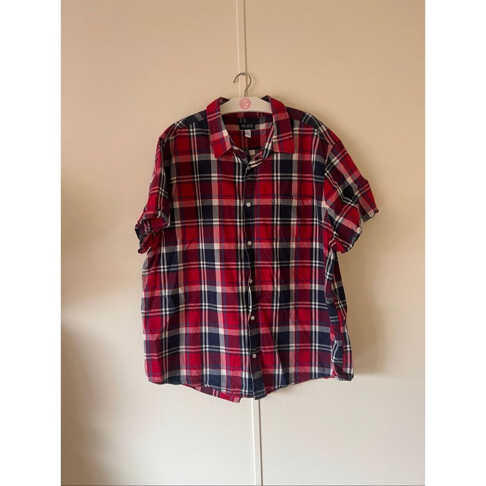 Place Plaid Button Up Short Sleeve Mens Shirt Size XXXL